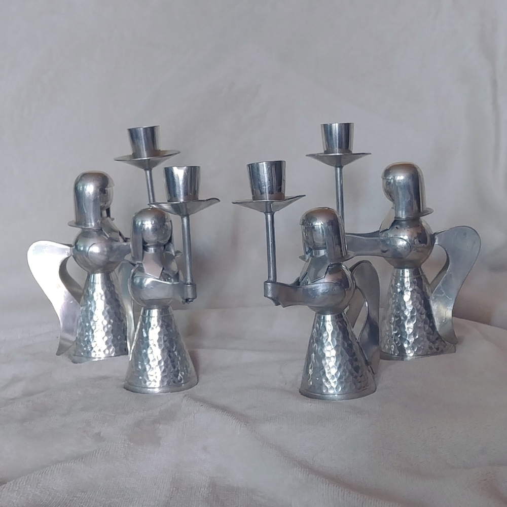 Vintage silver tone metal angel candle holders